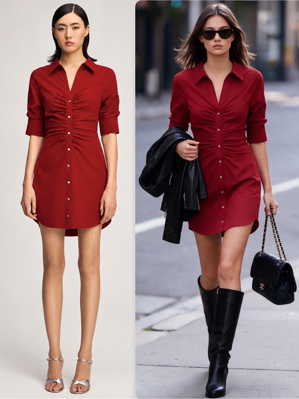 CINQ A SEPT Elina Wine Red Ruched Button Down Shirt Mini Dress NWOT $395